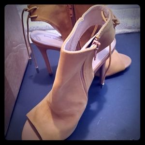 Beige open back heels